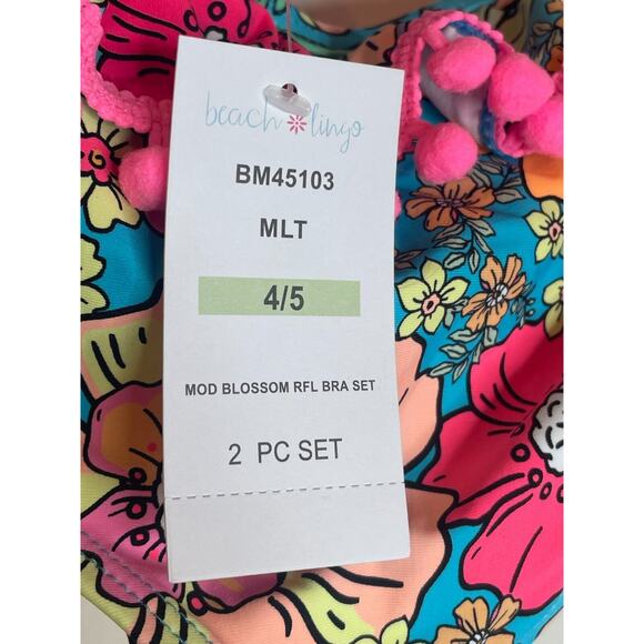 Beach Lingo Mod Blossom RFL Bra Set 2 Piece Swimwear Pink 4/5 Ruffle Pompom NWT - Picture 4 of 4